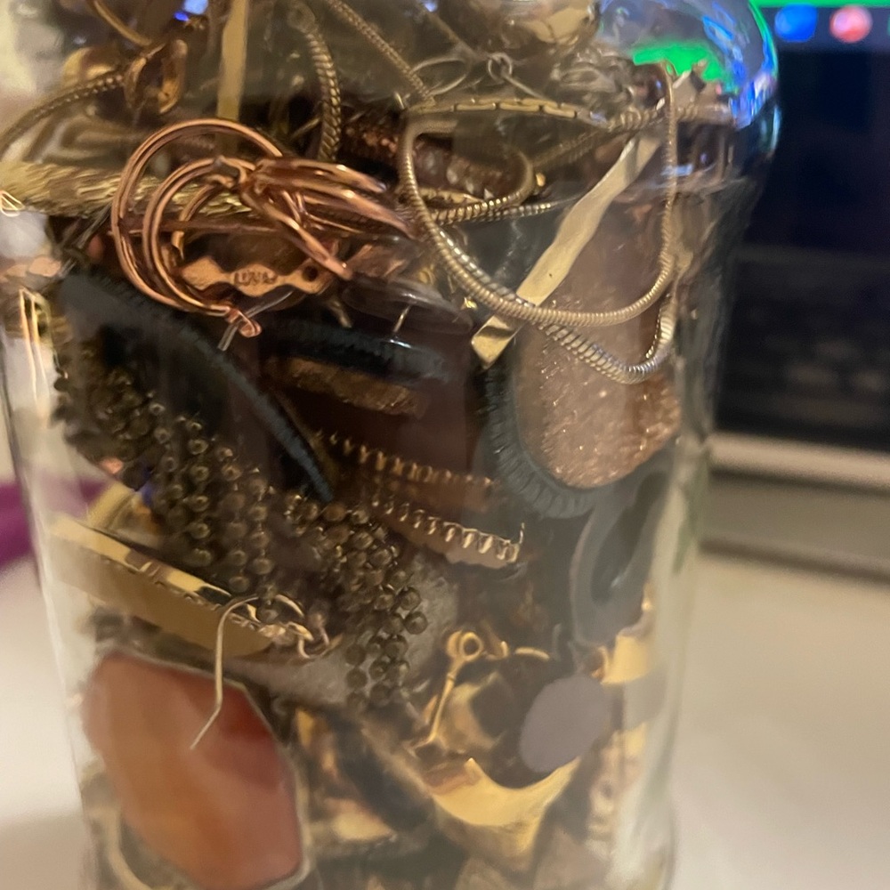Assorted Jewelry in Glass Jar